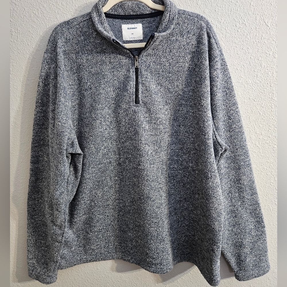 Old Navy Men's Heathered Navy Quarter-Zip Sweater, XXL